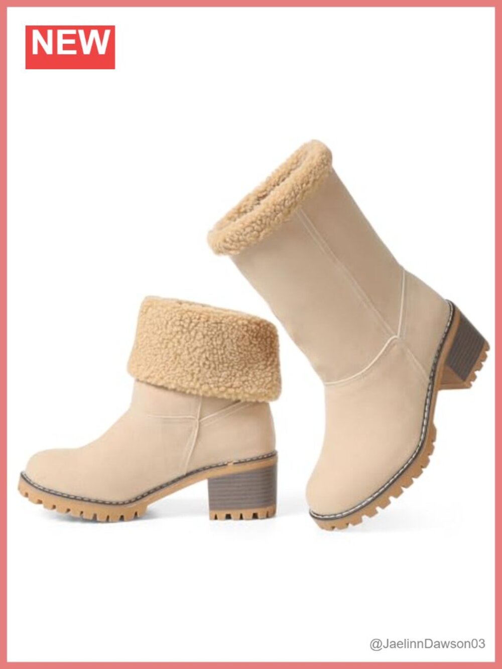 Mid Calf Faux Suede Winter Boots for Women, Waterproof Chunky Block Heel, Slip